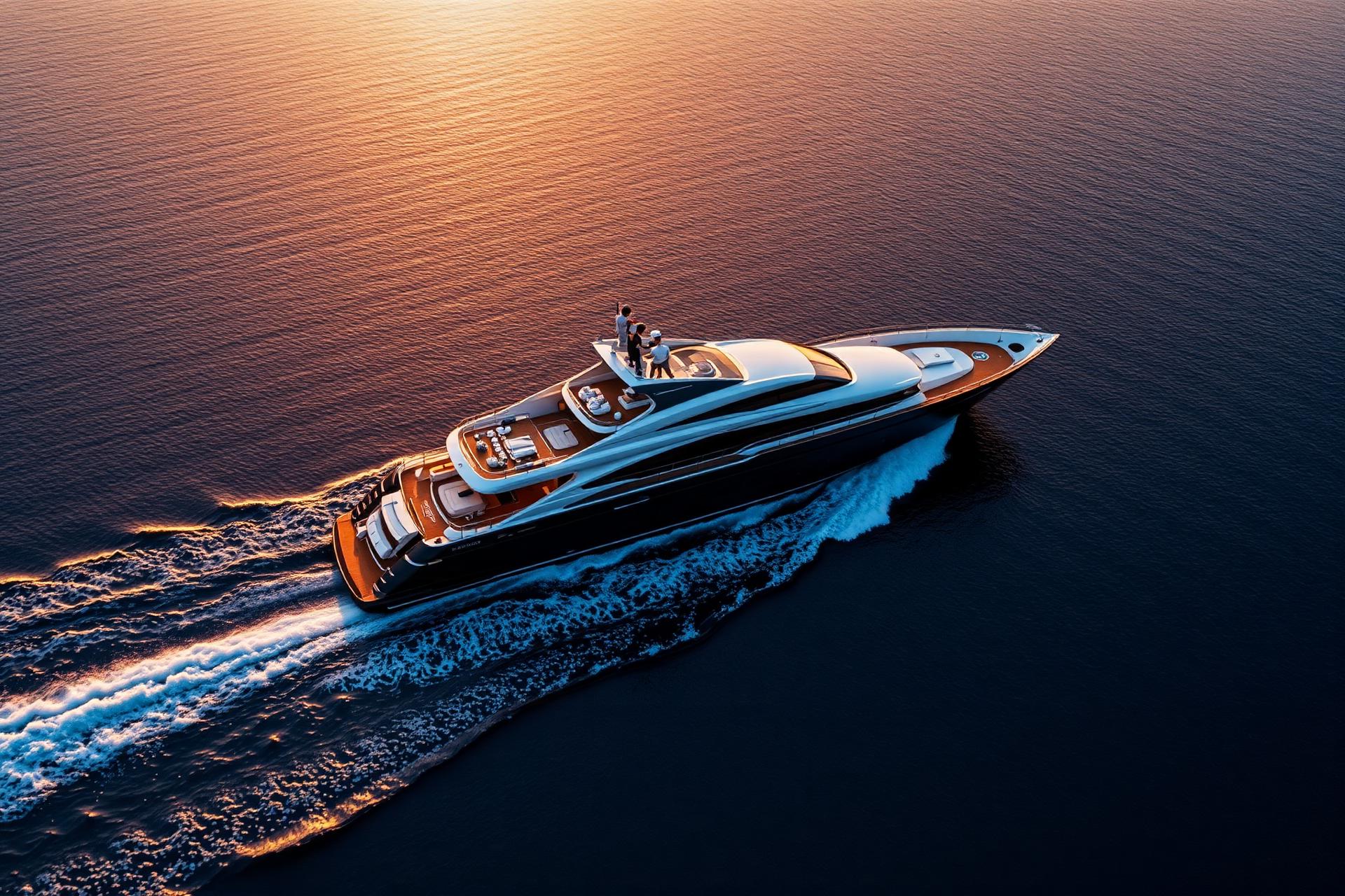 Superyacht cruising at golden hour
